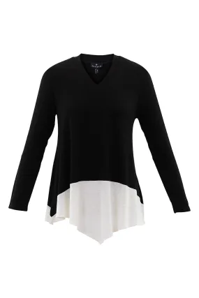 V-Neck Long Sleeve Color Block Handkerchief Tee