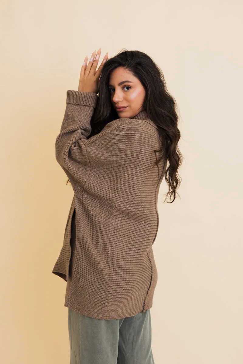 Warm Hug Mocha Oversized Ribbed Cardigan