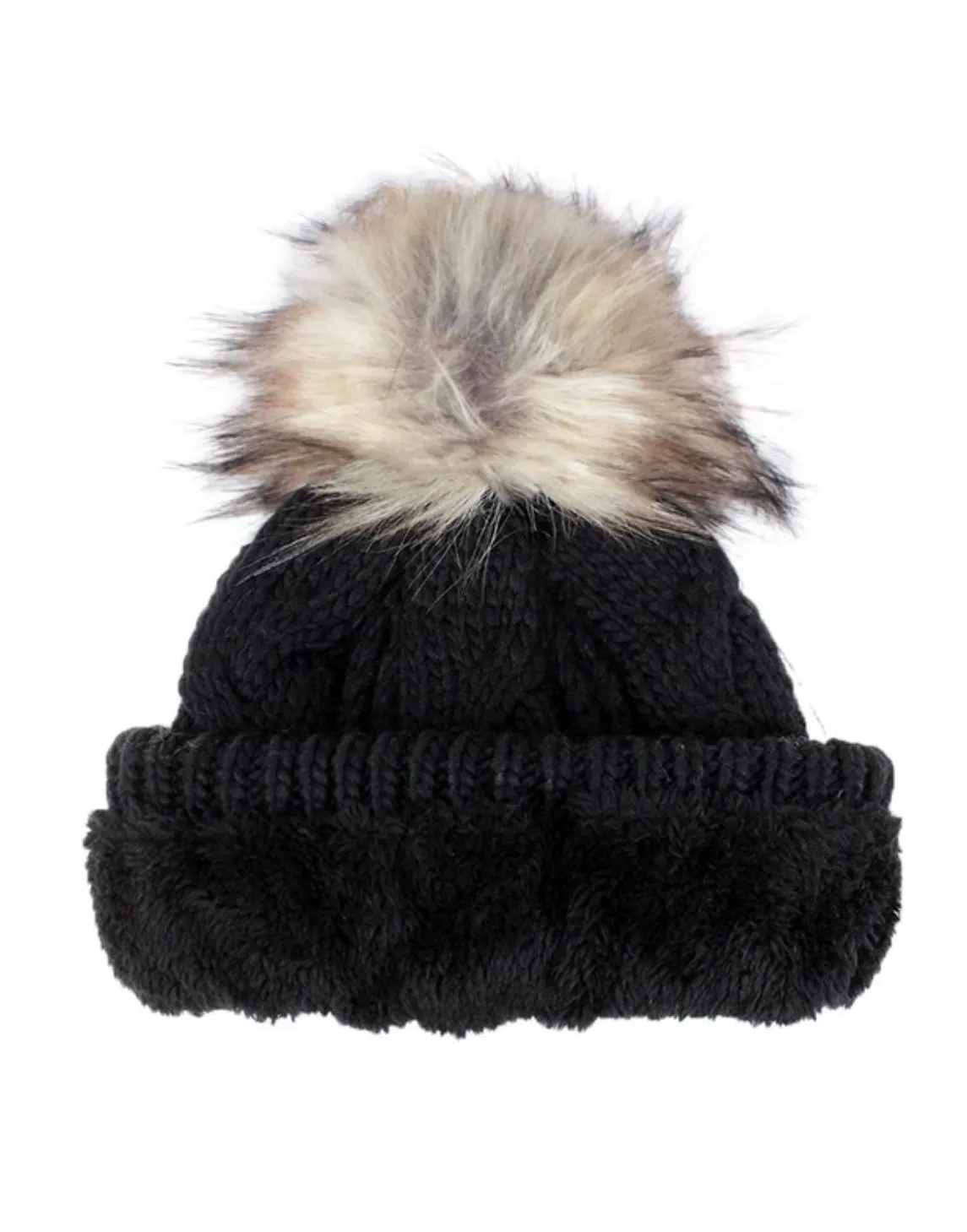 Warm Nights Braided Knit Fur Pom Beanie Hat: Merlot