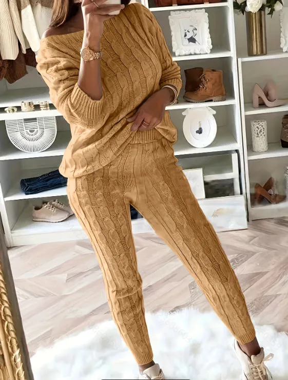 Wenkouban fashion outfits 2024 Autumn and Winter Homewear Women's Clothing New Fashion Solid Color Suit Sweater Women