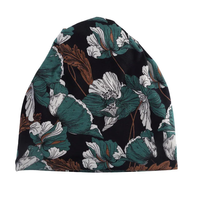 Women Cotton Multi-purpose Flower Pattern Printing Beanie Cap Bib Headscarf