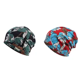 Women Cotton Multi-purpose Flower Pattern Printing Beanie Cap Bib Headscarf