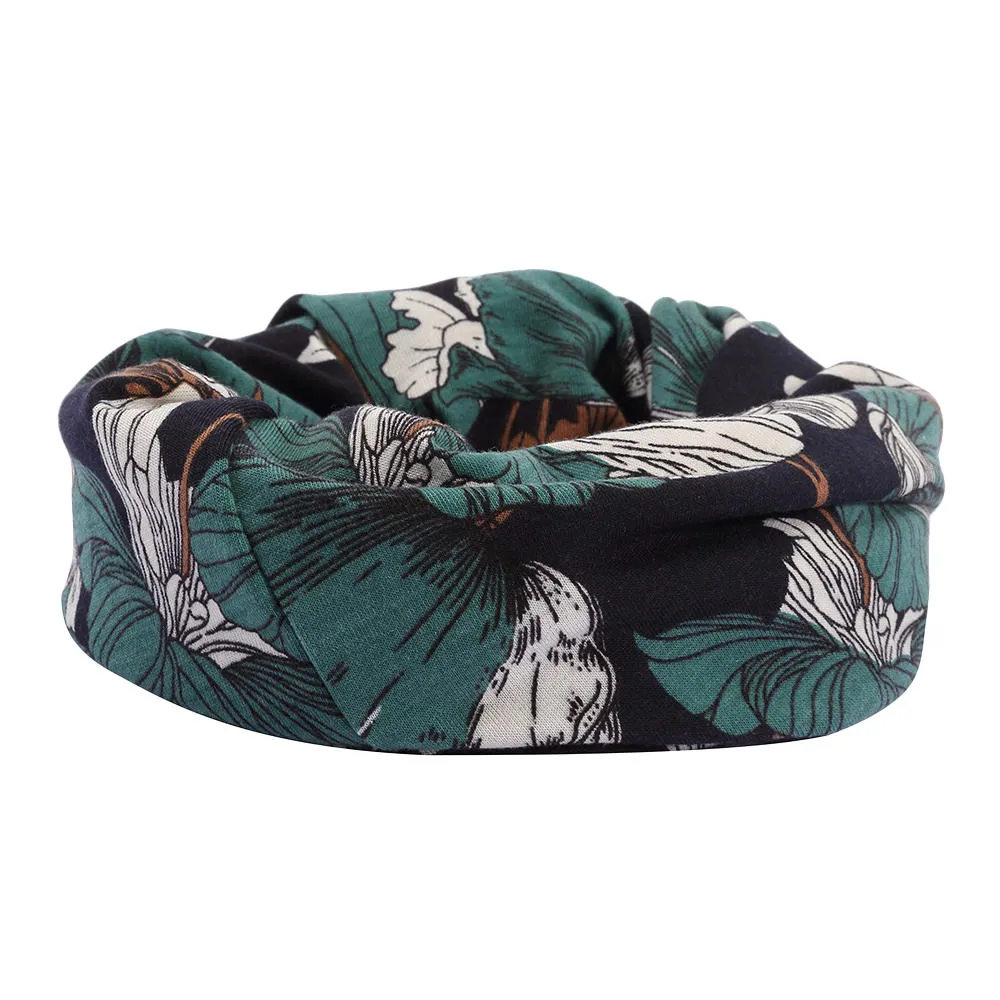 Women Cotton Multi-purpose Flower Pattern Printing Beanie Cap Bib Headscarf