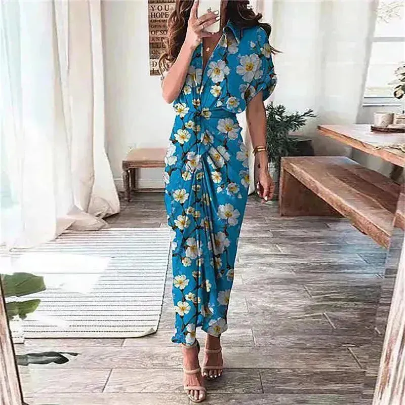 Women's Fashion Printed Temperament Loose Casual Lace-up Dress