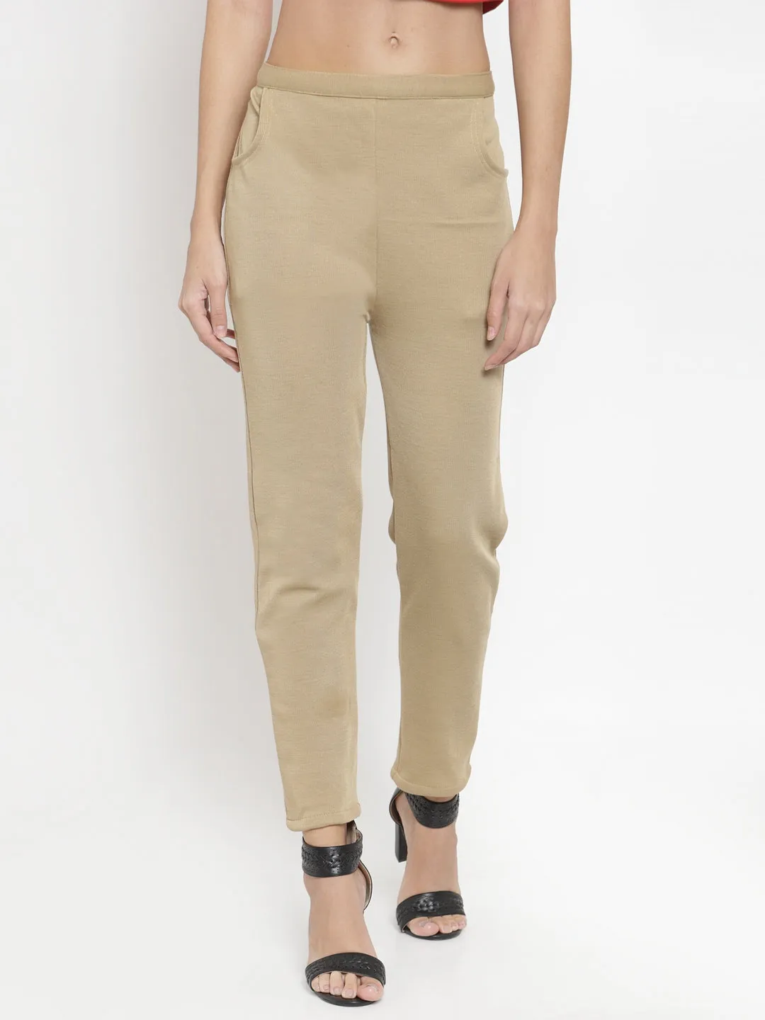 Women'S Fawn Woolen Solid Pant