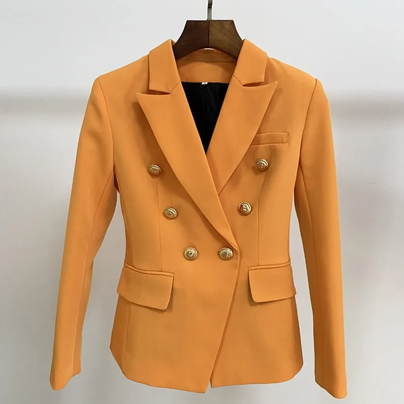 Women's Fitted Gold Lion Buttons Fitted Jacket Golden-orange Blazer