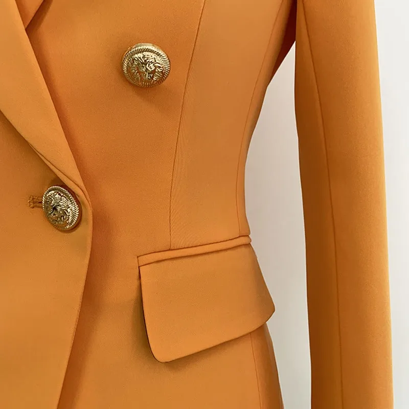 Women's Fitted Gold Lion Buttons Fitted Jacket Golden-orange Blazer