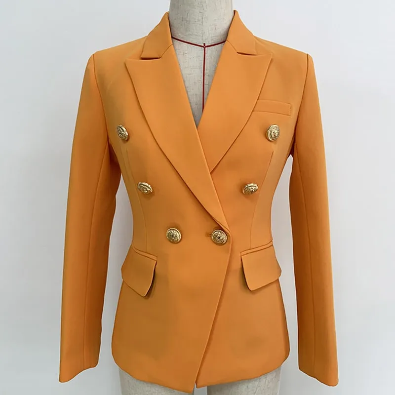 Women's Fitted Gold Lion Buttons Fitted Jacket Golden-orange Blazer