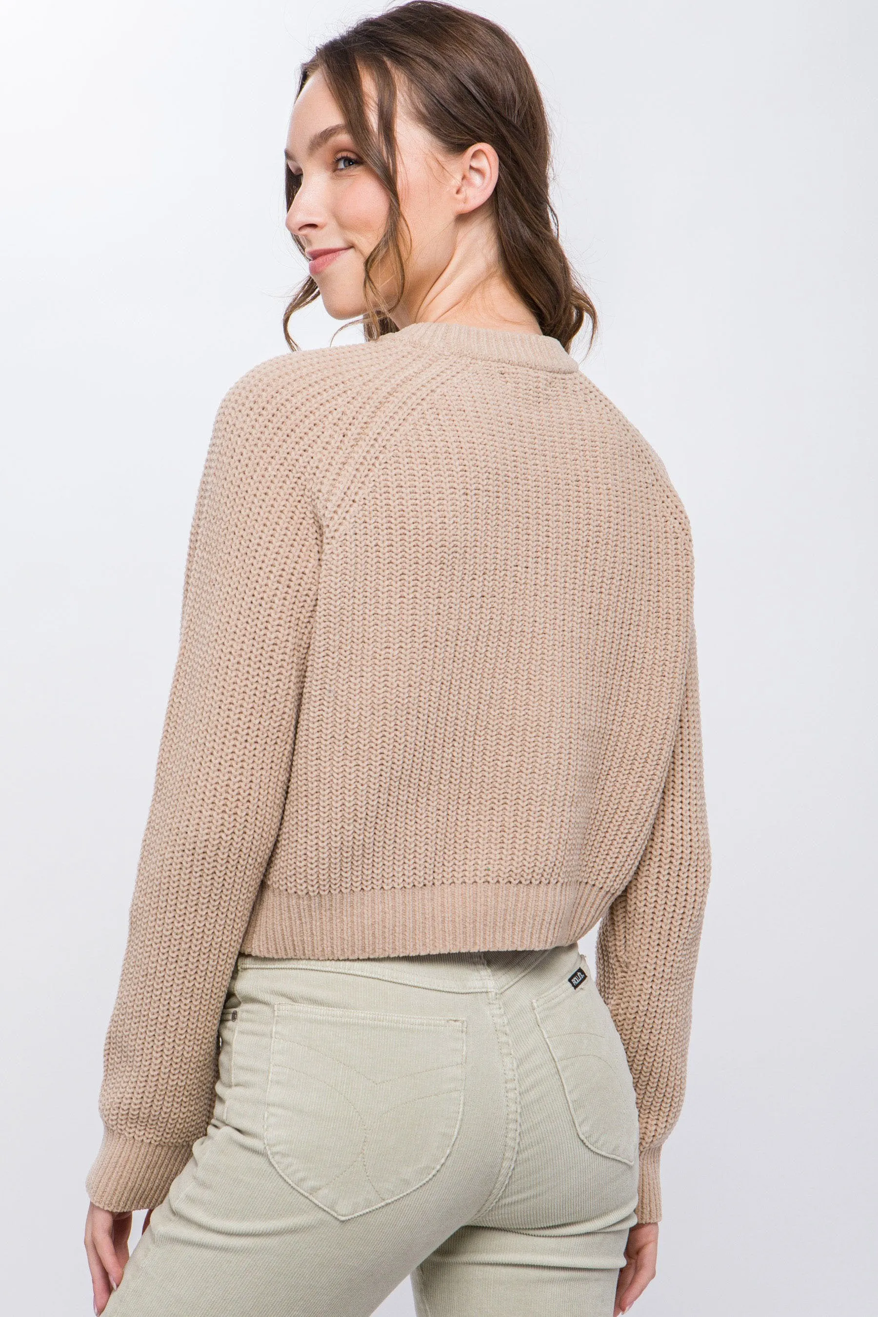 Women's Knit pullover sweater with cold shoulder detail