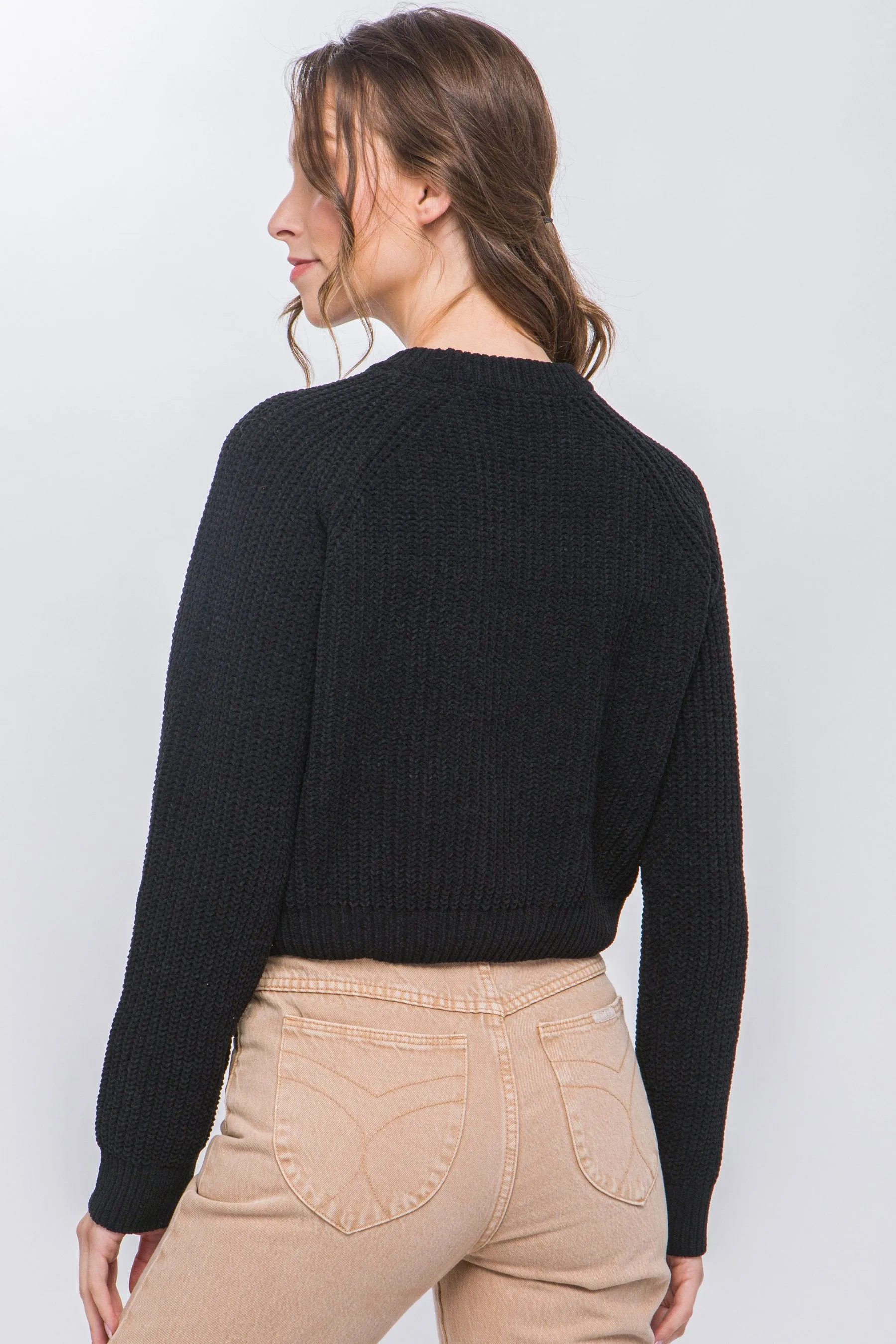 Women's Knit pullover sweater with cold shoulder detail