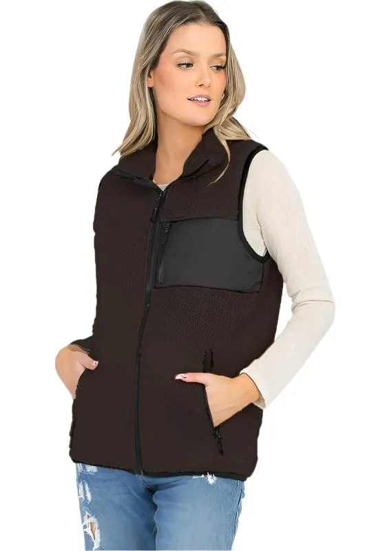 Womens Sherpa Fleece Vest Top Jacket