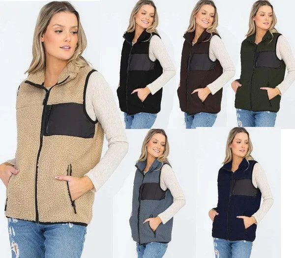 Womens Sherpa Fleece Vest Top Jacket