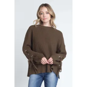 Women's Solid Bandage Sleeve Loose Pullover Sweater