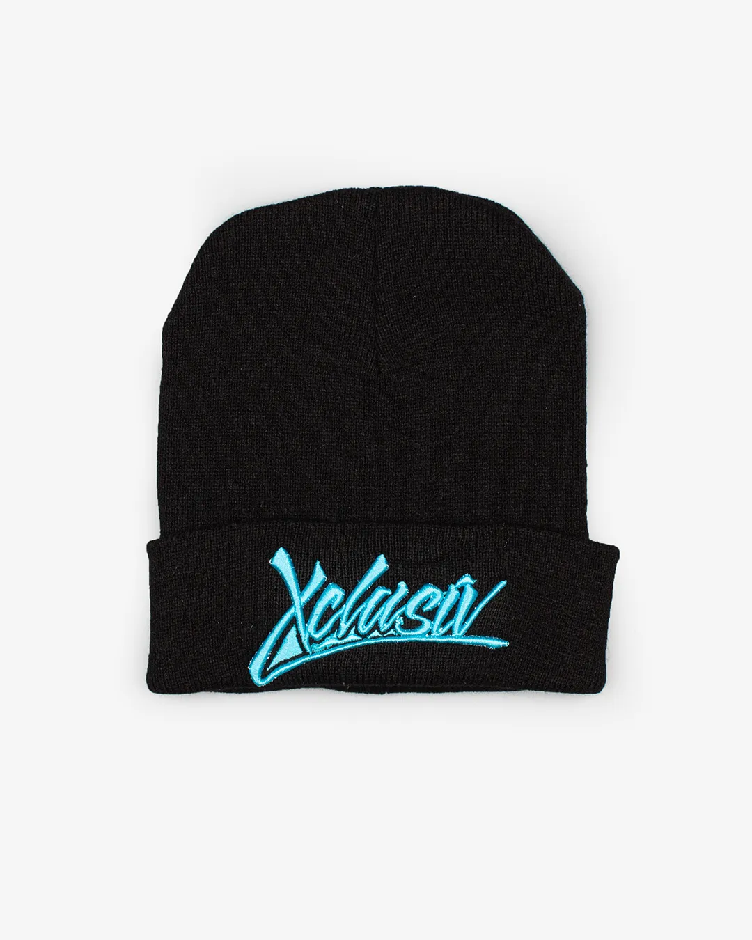 XCLUSIV BLACK AND BABY BLUE SIGNATURE LOGO BEANIE