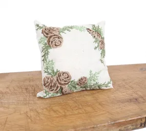 XD19882-Winter Pine Cones & Branches Crewel Embroidered Pillow 14 by