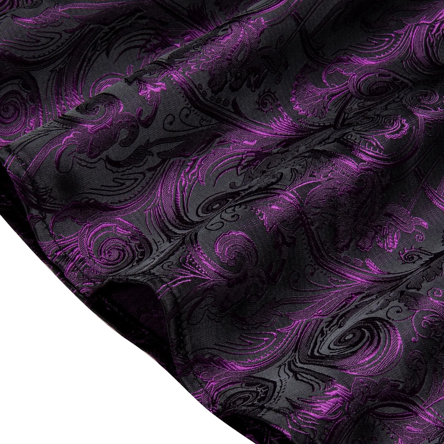 YourTies Black Purple Mens Top Long Sleeve Paisley Jacquard Silk Shirt