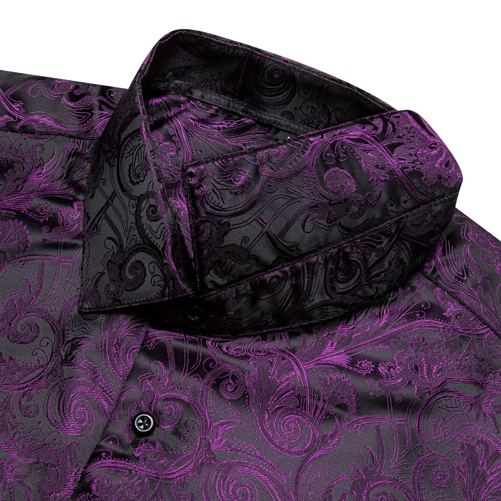 YourTies Black Purple Mens Top Long Sleeve Paisley Jacquard Silk Shirt