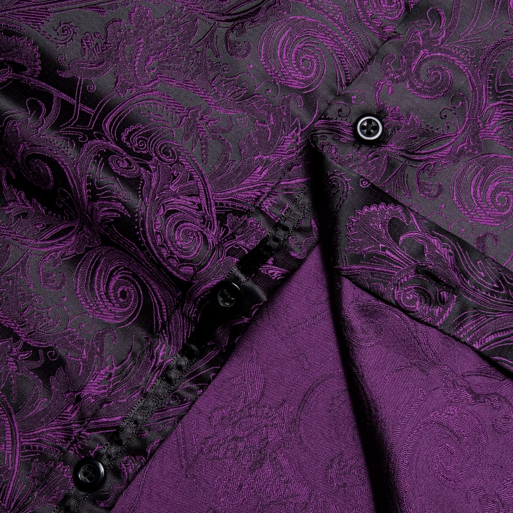 YourTies Black Purple Mens Top Long Sleeve Paisley Jacquard Silk Shirt