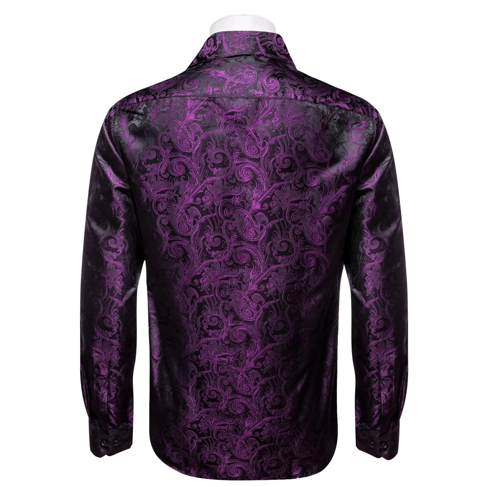 YourTies Black Purple Mens Top Long Sleeve Paisley Jacquard Silk Shirt