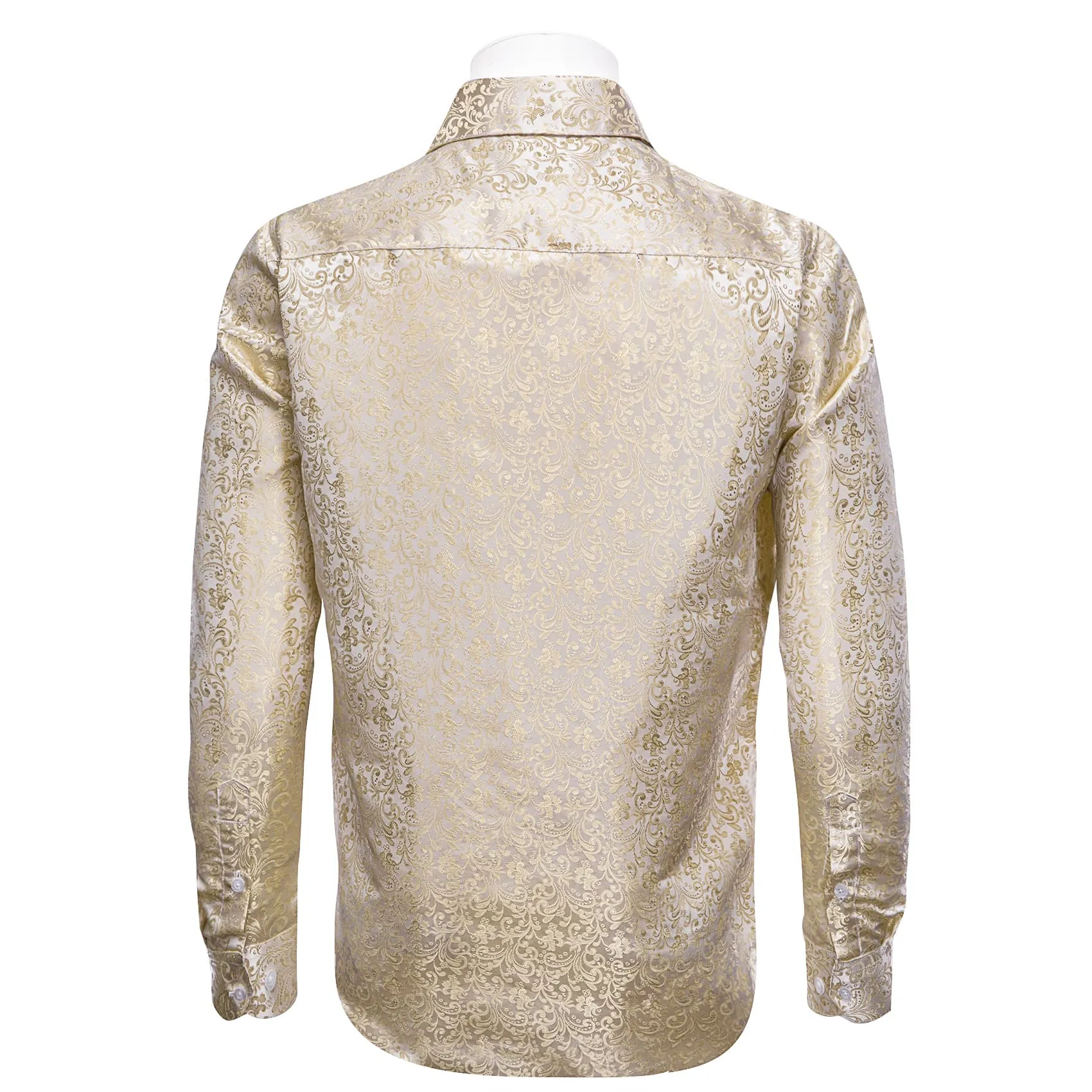 YourTies Champagne Cream Floral Jacquard Men's Silk Long Sleeve Shirt