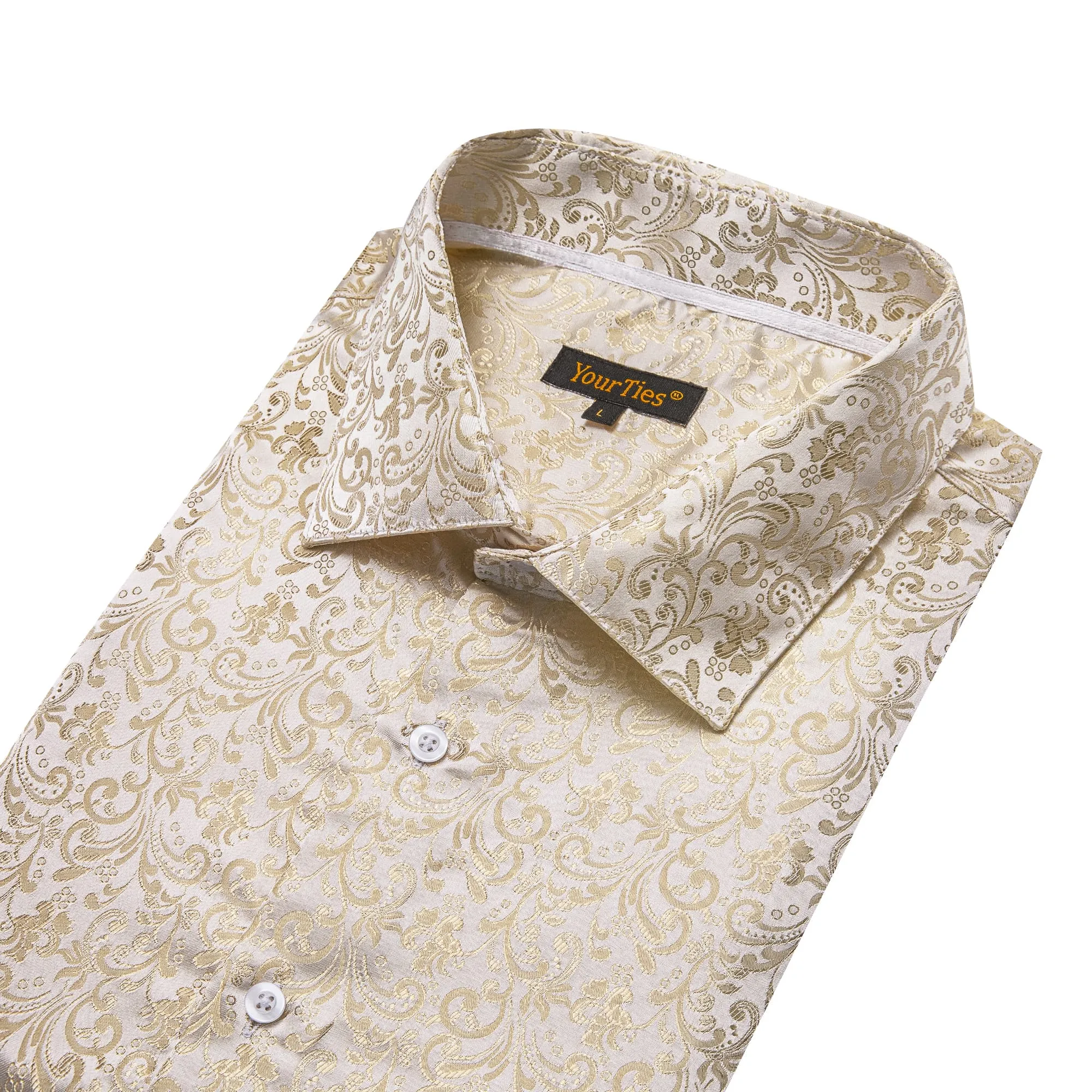 YourTies Champagne Cream Floral Jacquard Men's Silk Long Sleeve Shirt