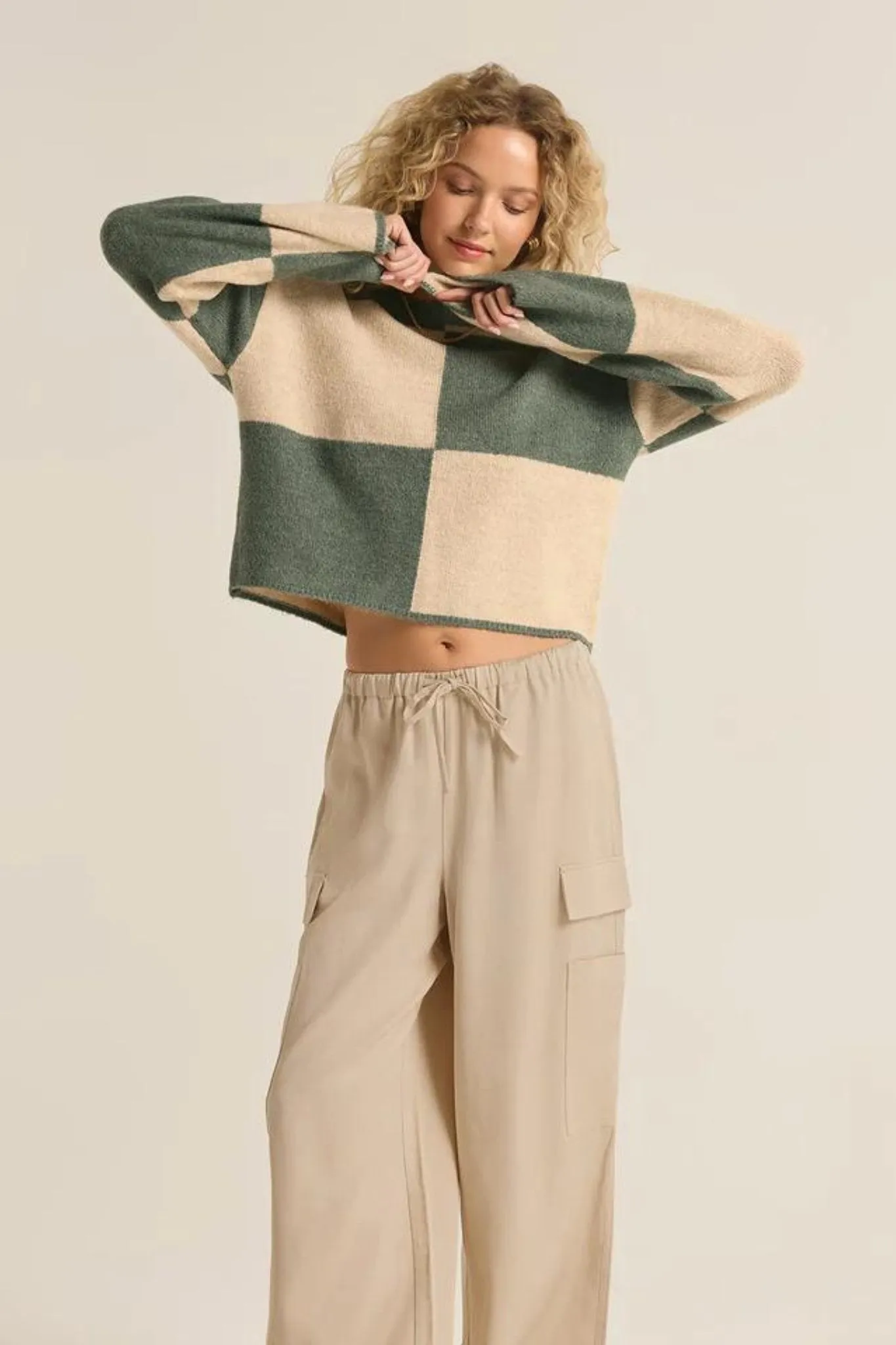 Z supply : Rosi Blocked Sweater Palm Green