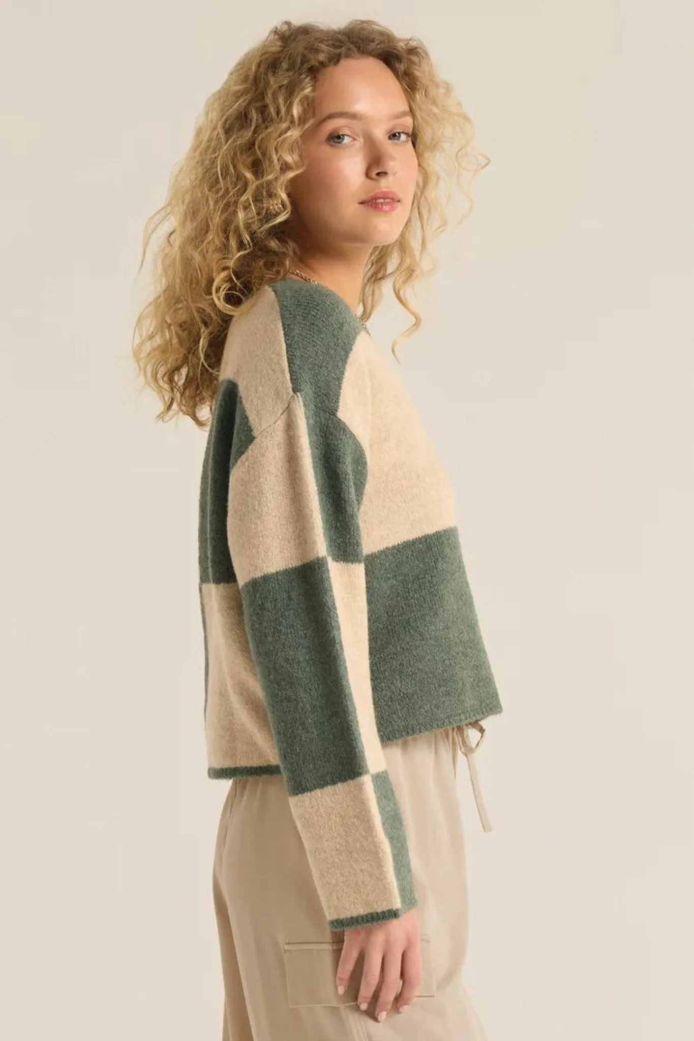 Z supply : Rosi Blocked Sweater Palm Green